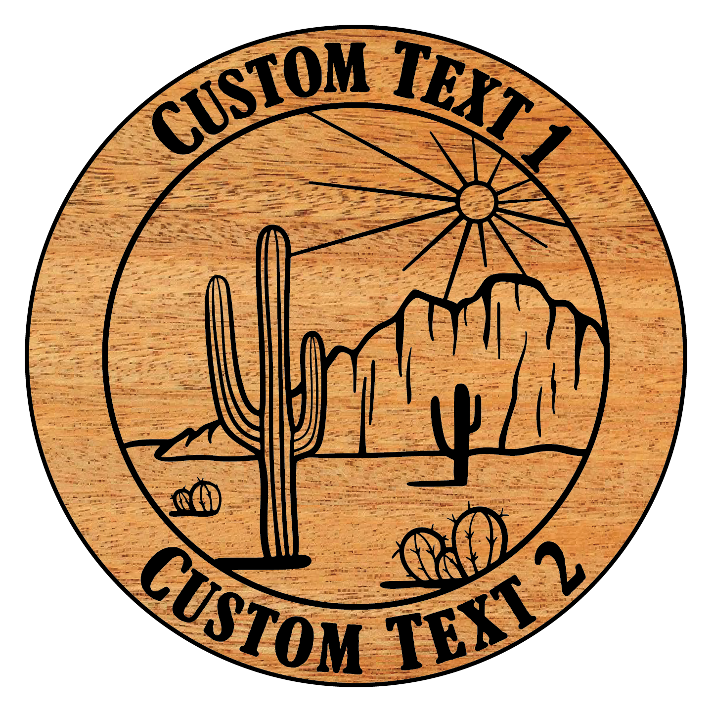 Custom Carved Wooden Sign with Desert Landscape and Personalized Text