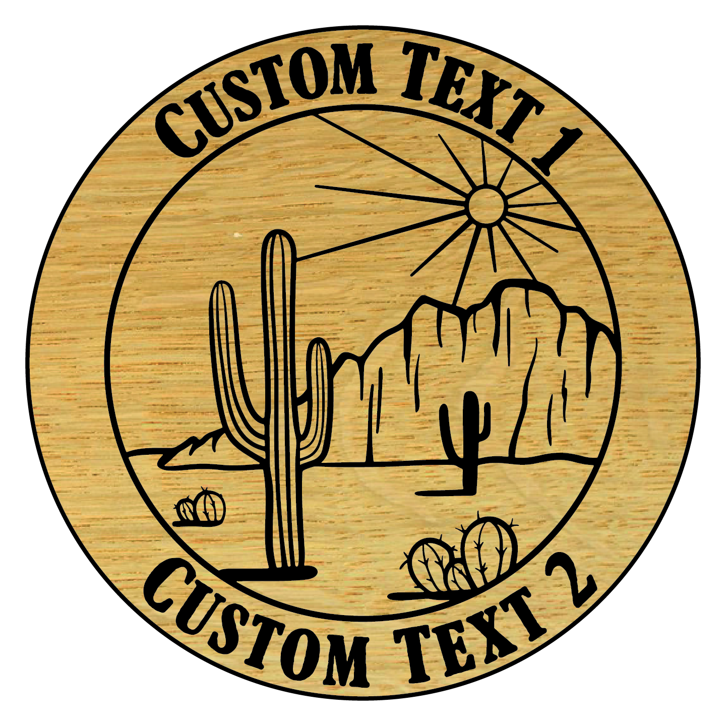 Custom Carved Wooden Sign with Desert Landscape and Personalized Text