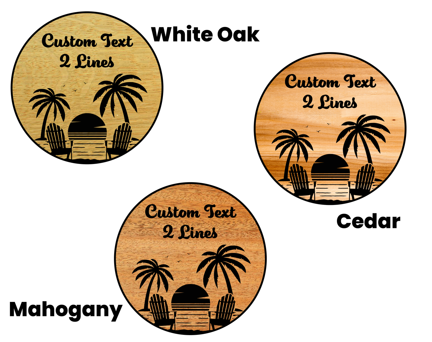 Circular Carved Wooden Sign with Beach Scene