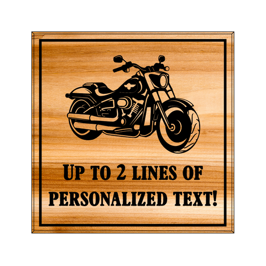 Engraved Wooden Sign - Custom Text and Harley-Davidson Motorcycle