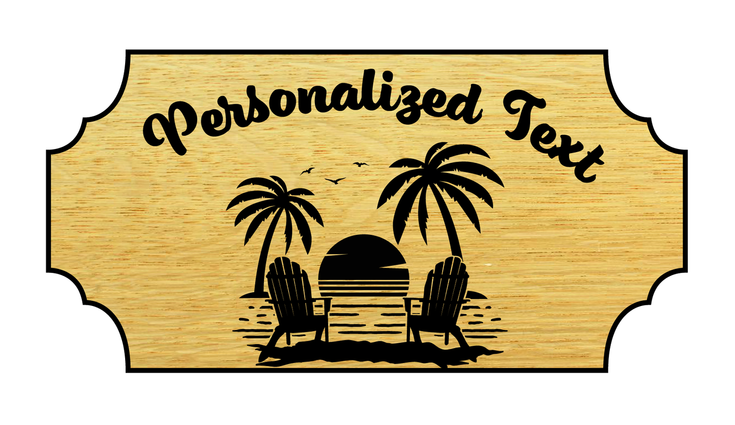 Custom Wooden Sign with Beach Scene and Personalized Text