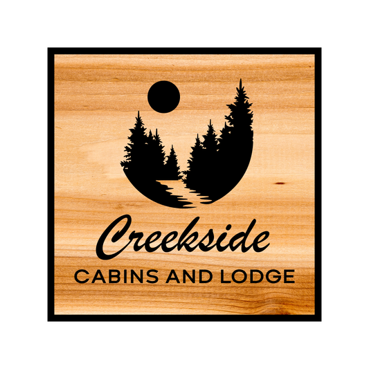 Custom Engraved Cedar Sign - Trees, River, Moon