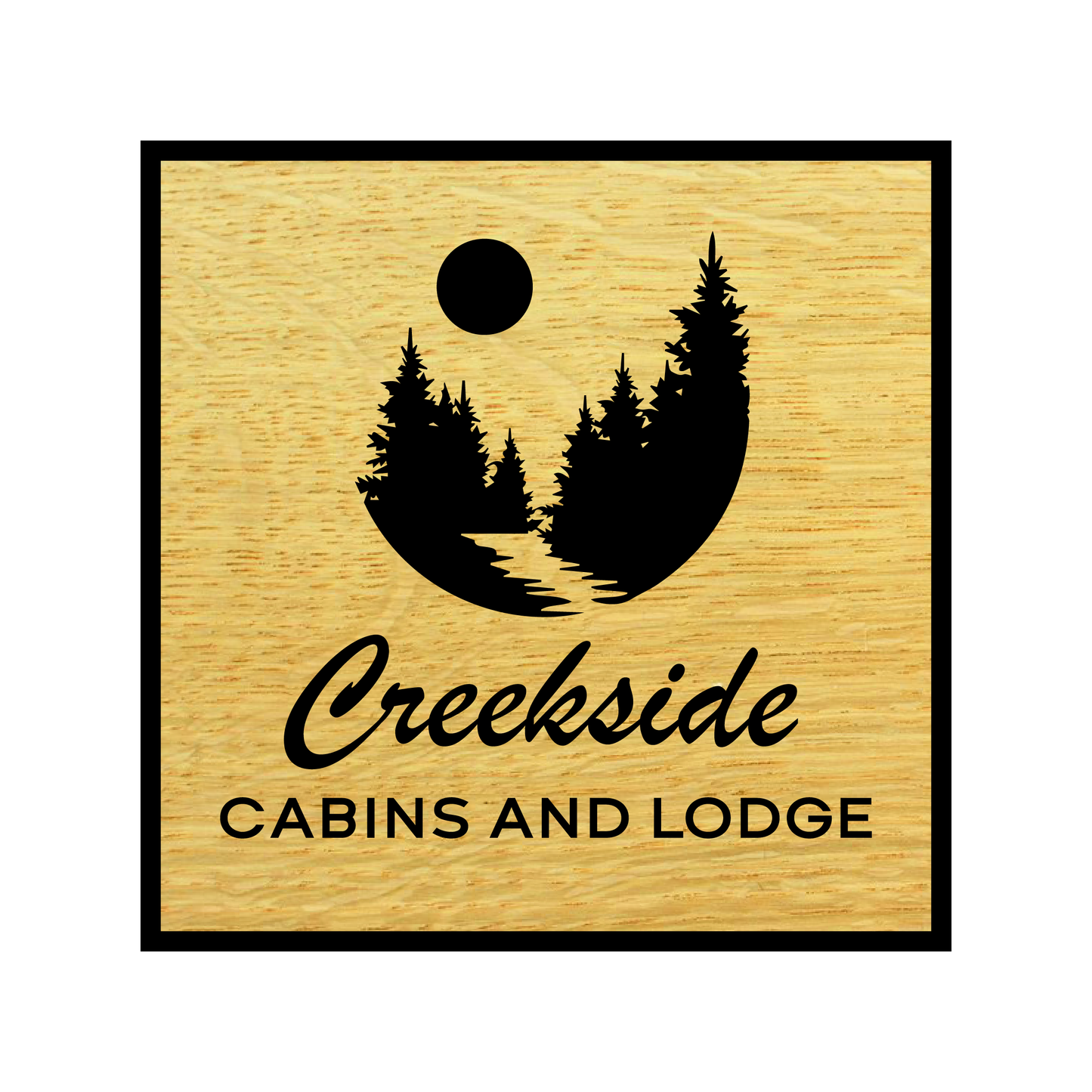 Custom Engraved Cedar Sign - Trees, River, Moon