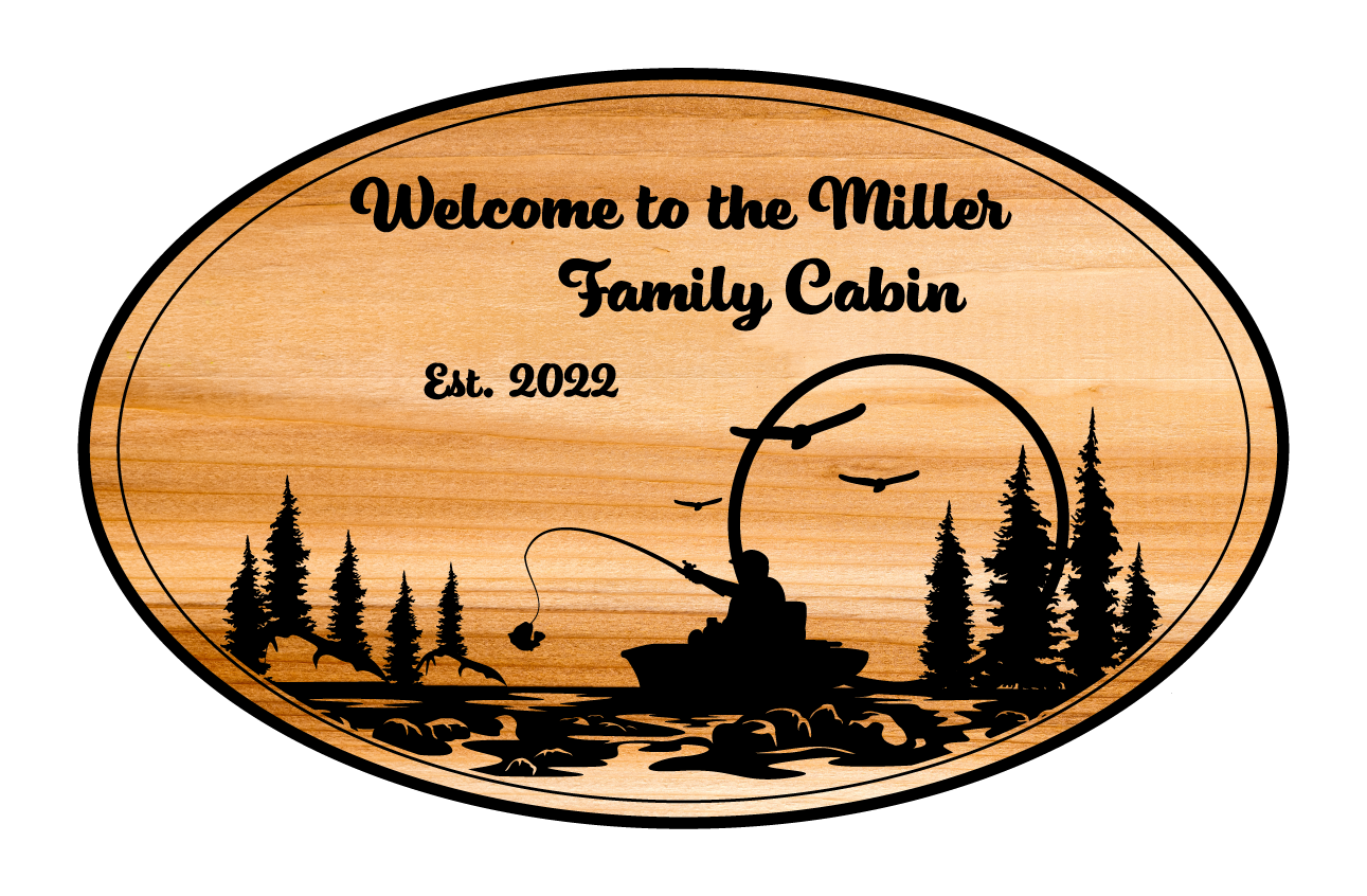 Custom Wooden Sign with Fishing Scene and Personalized Text