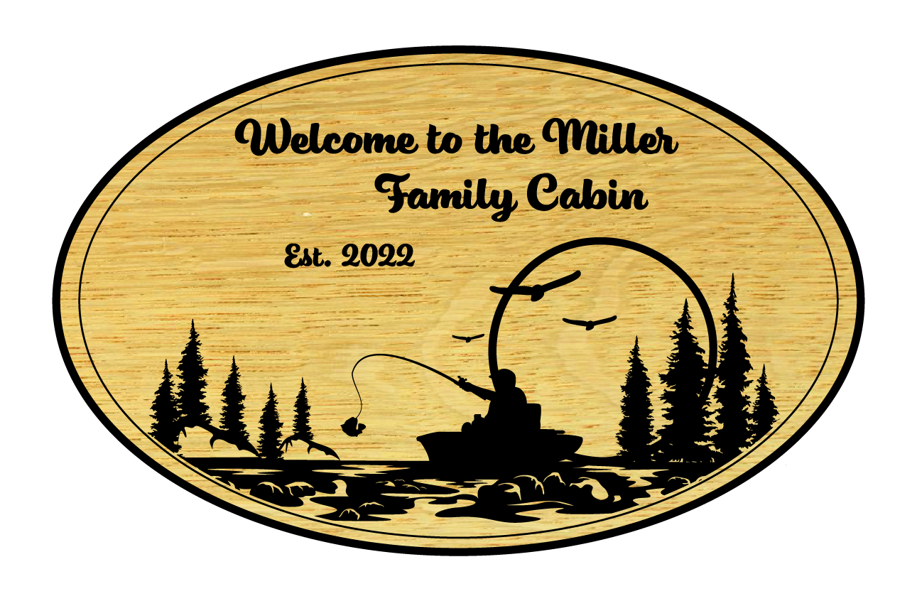 Custom Wooden Sign with Fishing Scene and Personalized Text