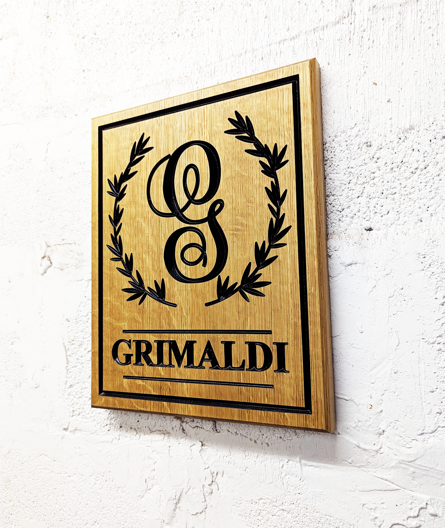 Custom Monogram and Family Name on Quarter-Sawn White Oak or Mahogany