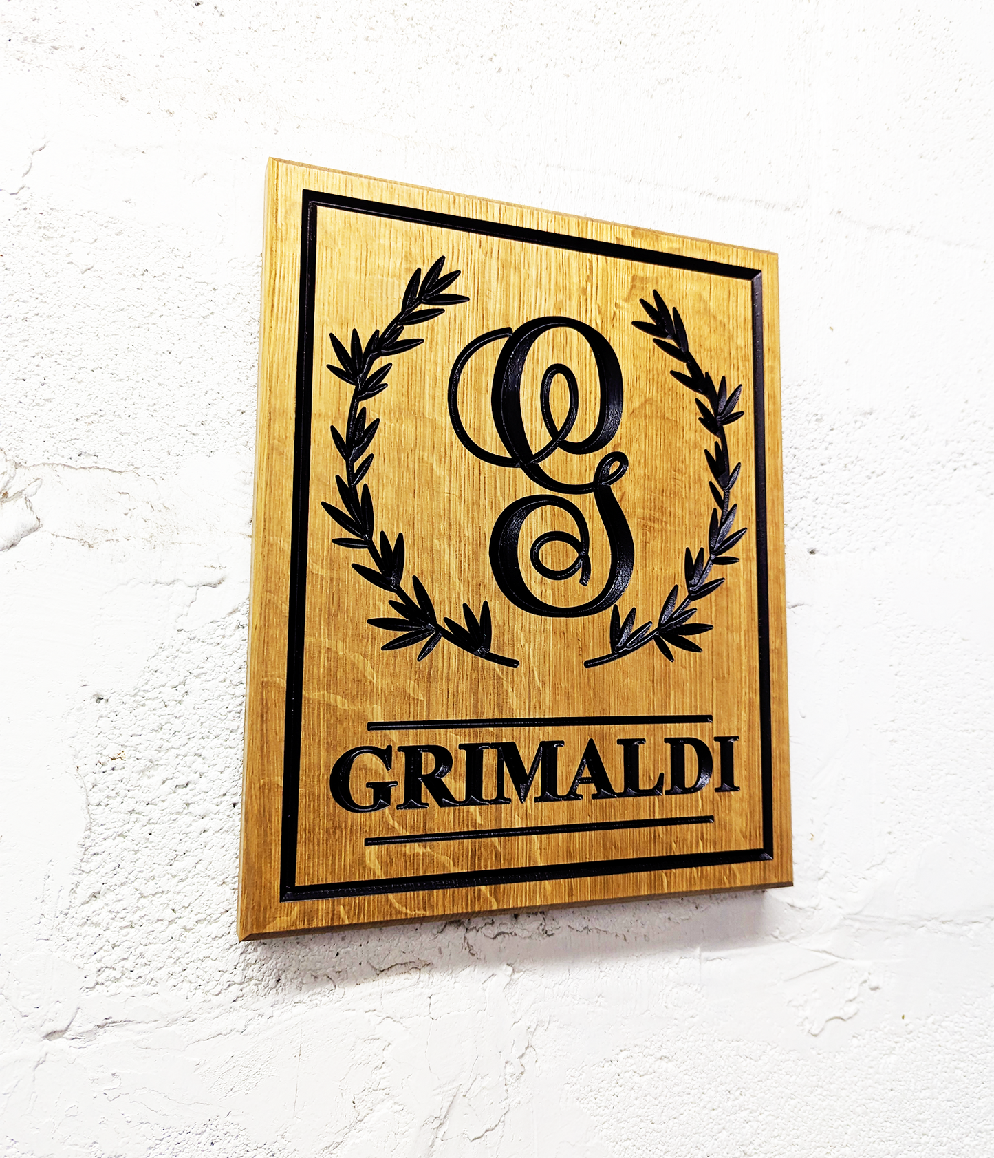 Custom Monogram and Family Name on Quarter-Sawn White Oak or Mahogany