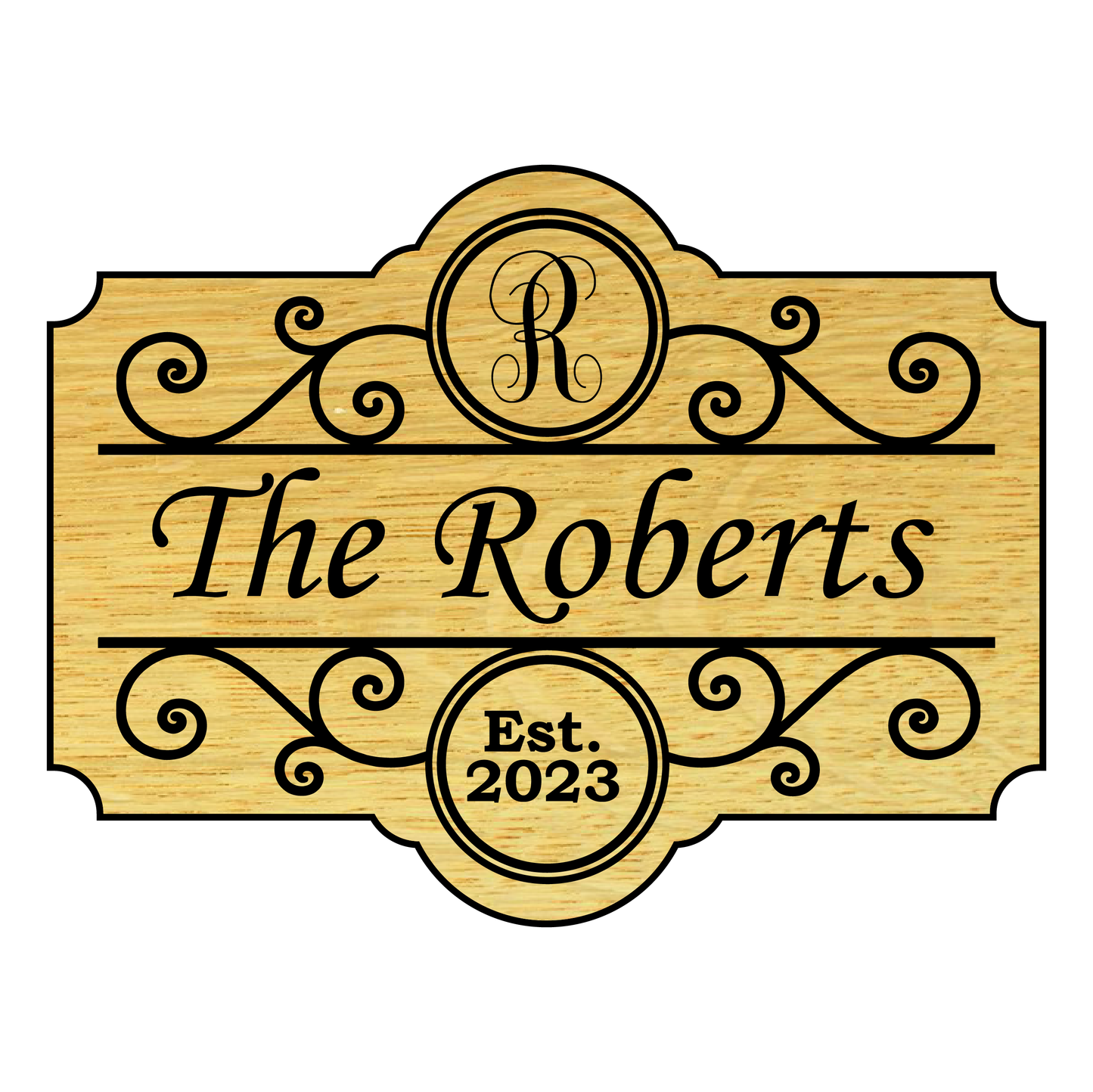 Custom Mahogany or White Oak Sign with Monogram, Family name and Est. Date