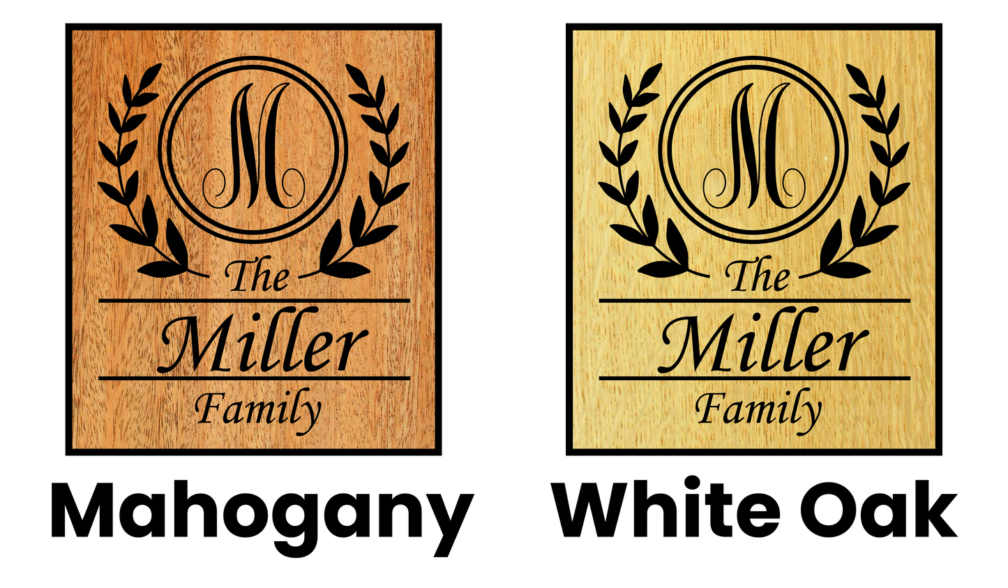 Custom Family Family Plaque with Monogram - Mahogany or White Oak