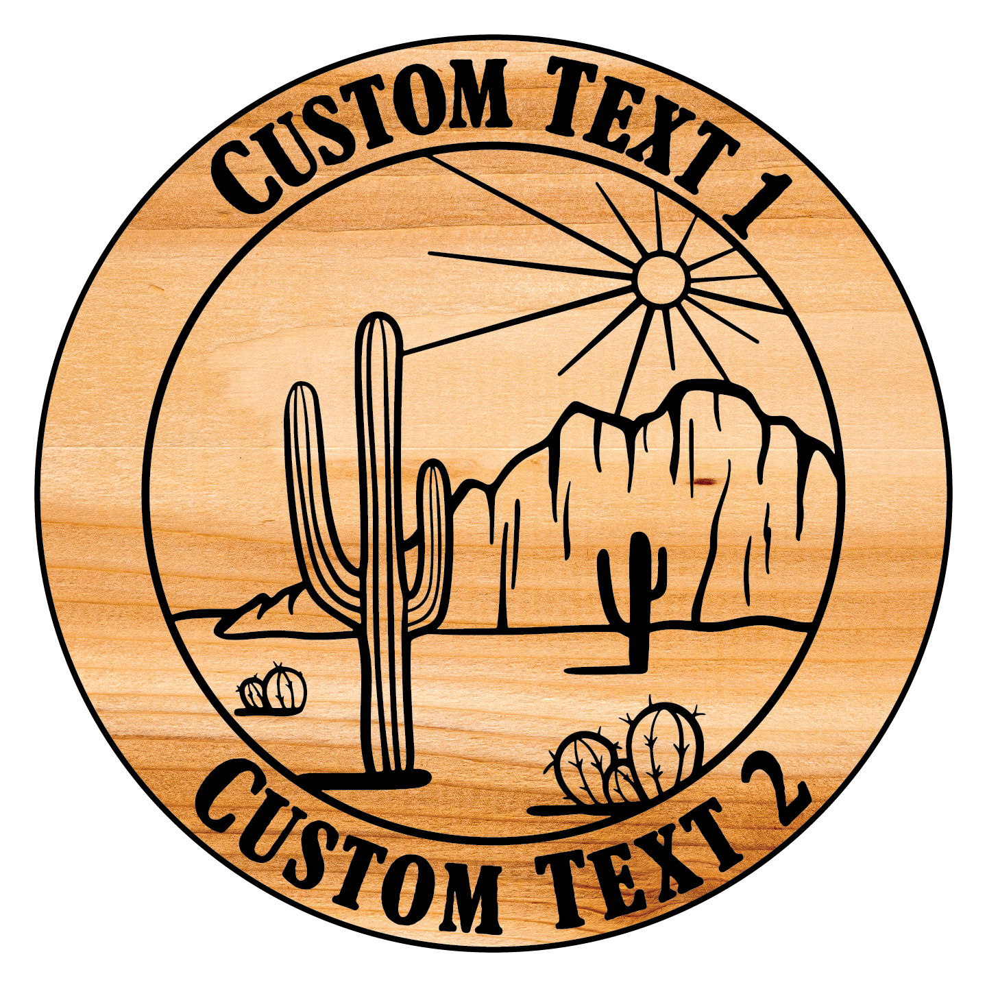 Custom Carved Wooden Sign with Desert Landscape and Personalized Text