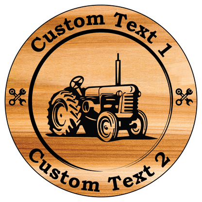 Wooden Farm Sign with Tractor and Personalized Text
