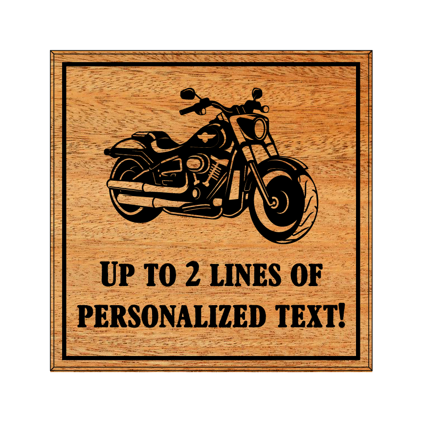 Engraved Wooden Sign - Custom Text and Harley-Davidson Motorcycle