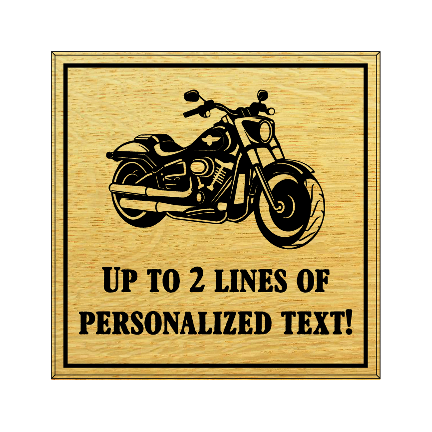 Engraved Wooden Sign - Custom Text and Harley-Davidson Motorcycle