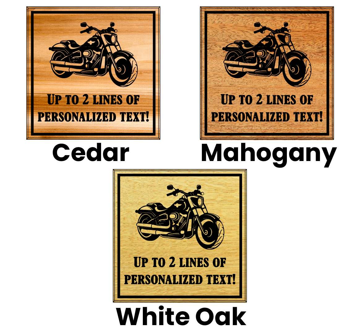 Engraved Wooden Sign - Custom Text and Harley-Davidson Motorcycle