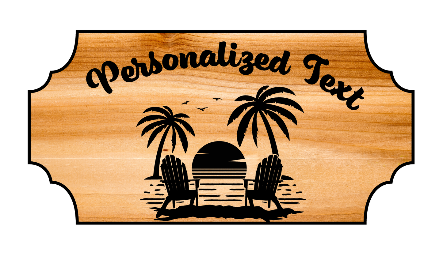 Custom Wooden Sign with Beach Scene and Personalized Text