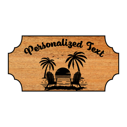Custom Wooden Sign with Beach Scene and Personalized Text