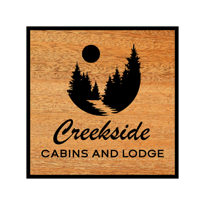 Custom Engraved Cedar Sign - Trees, River, Moon