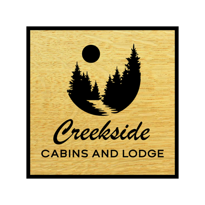 Custom Engraved Cedar Sign - Trees, River, Moon
