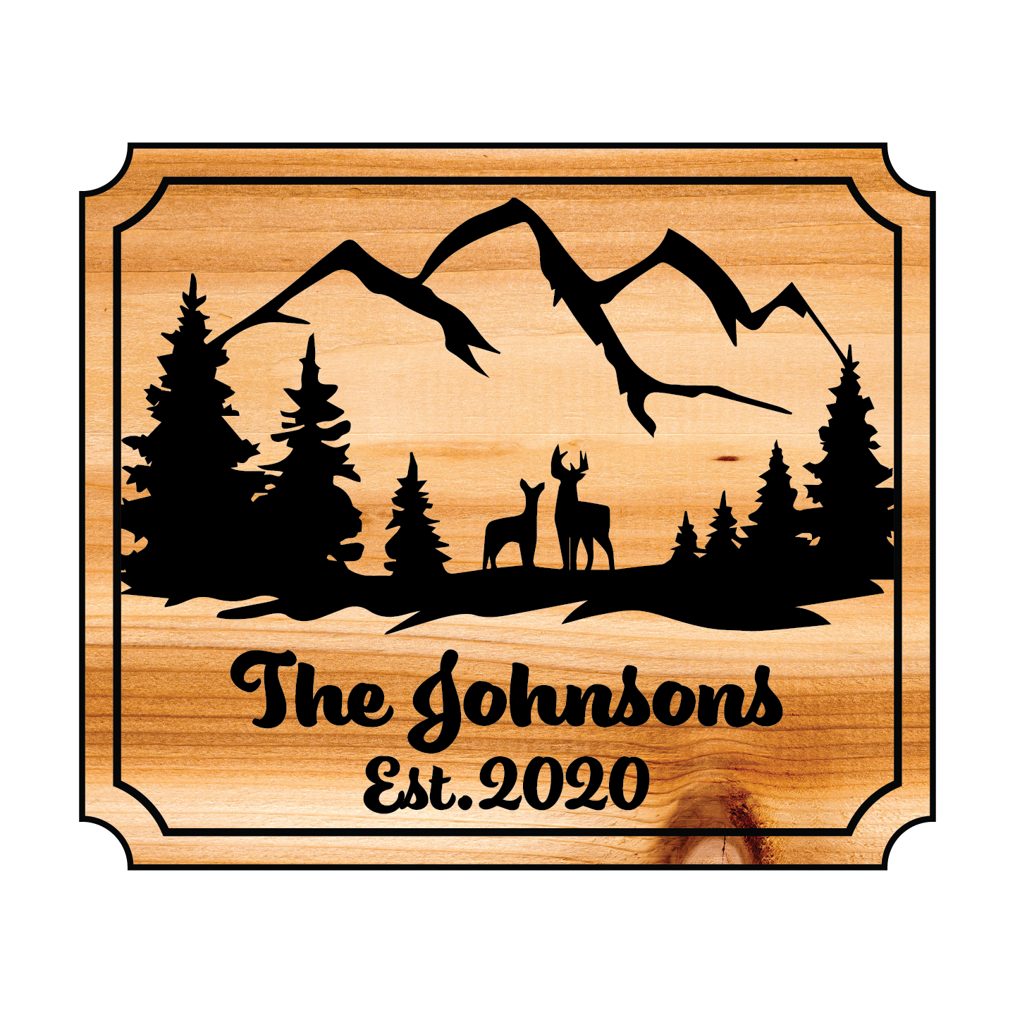 Carved/Engraved Personalized Wooden Sign - Woods, Mountains & Deer