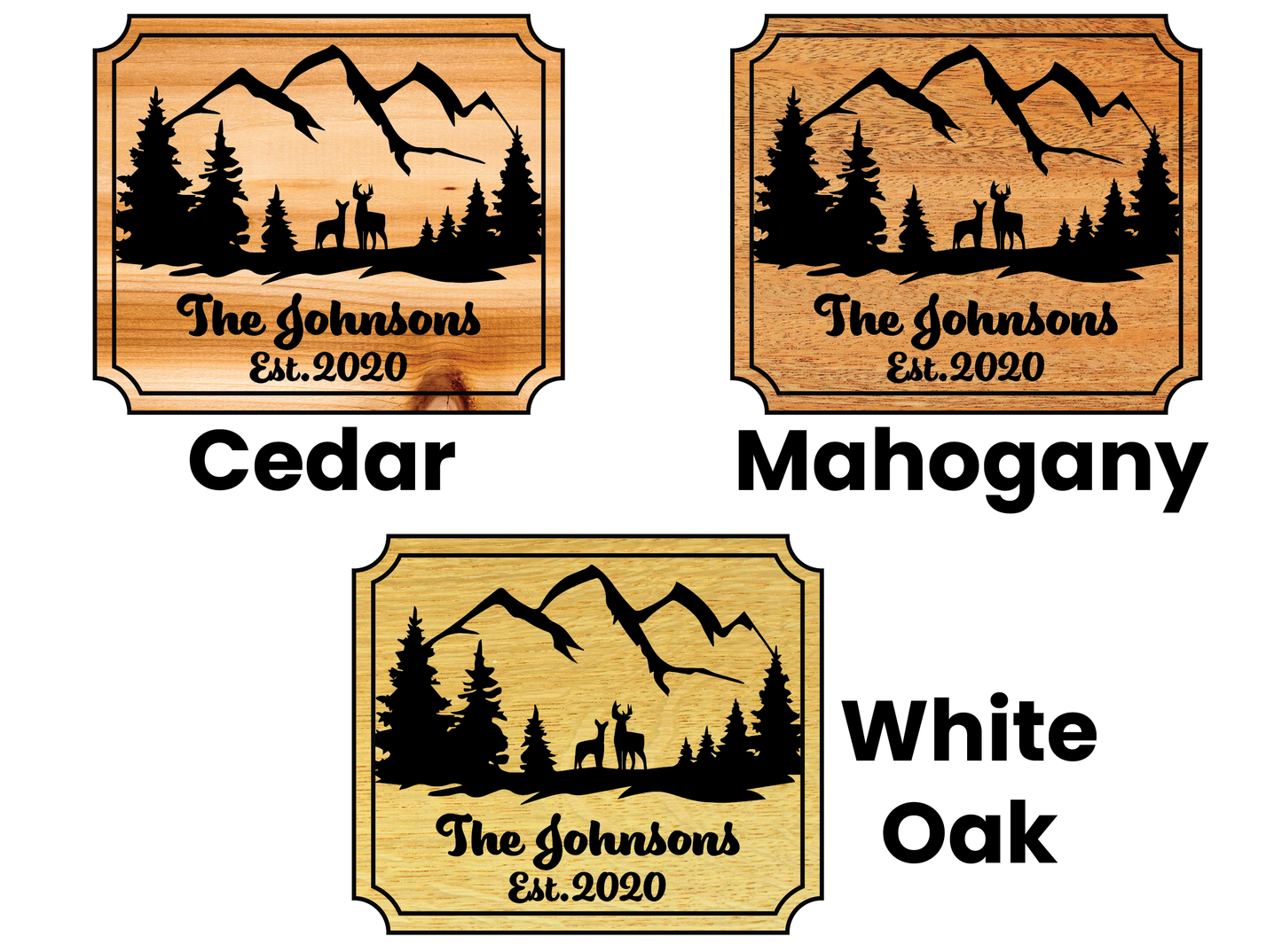 Carved/Engraved Personalized Wooden Sign - Woods, Mountains & Deer