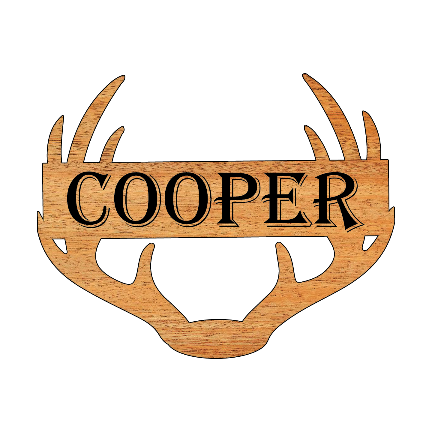 Antler Shaped Mahogany Sign With Personalized Engraving